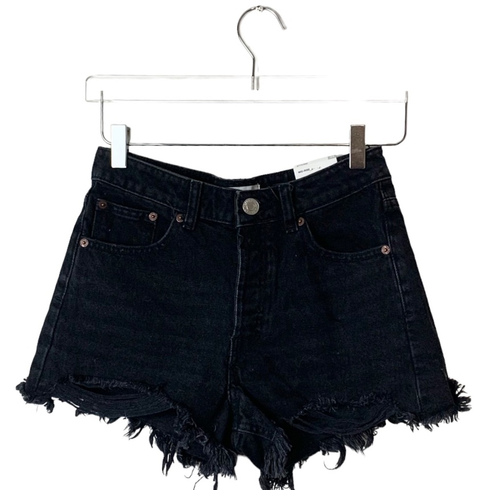 Zara Mid Rise Distressed Black Jeans Shorts NWT
